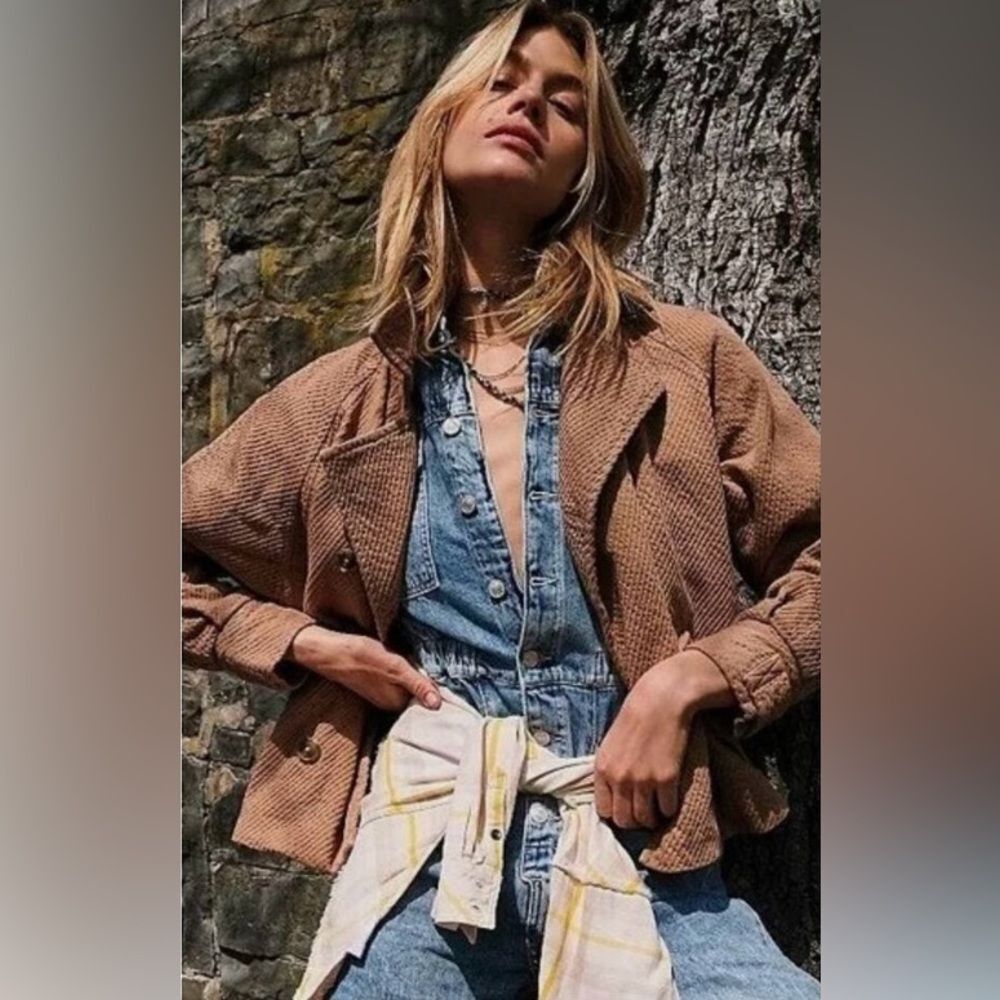 Free People Corduroy Remi Double breasted Jacket Size L Oversized Utility - Picture 4 of 12